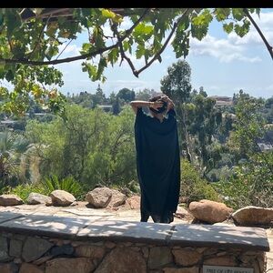 Handmade Dark green V-Neck linen kaftan 🔱